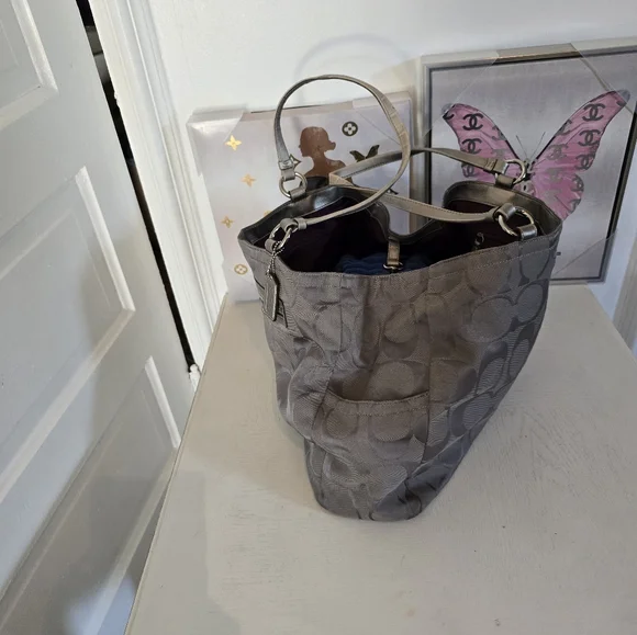 Coach Metallic Gray Shoulder Bag - Picture 3 of 10